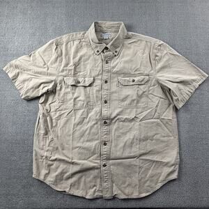 Carhartt Shirt Adult Extra Large Tan Brown Button Up Short Sleeve Workwear Men's